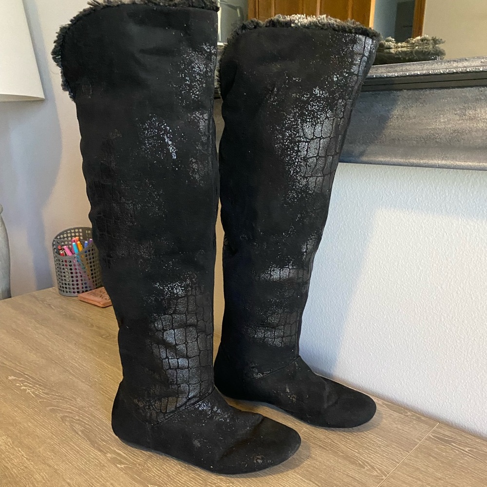 Report Black tall suede flat boot